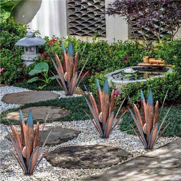 2pcs Tequila Sculpture Metal Agave Plant Home Decor Rustic Hand Painted Figurine - Picture 2 of 7